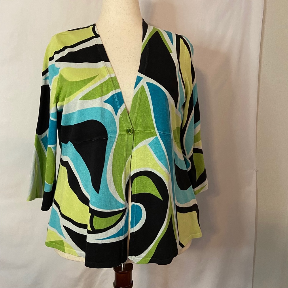 Funky White, Green and Black Style & Co One Button V-Neck Sweater Plus Size 2X